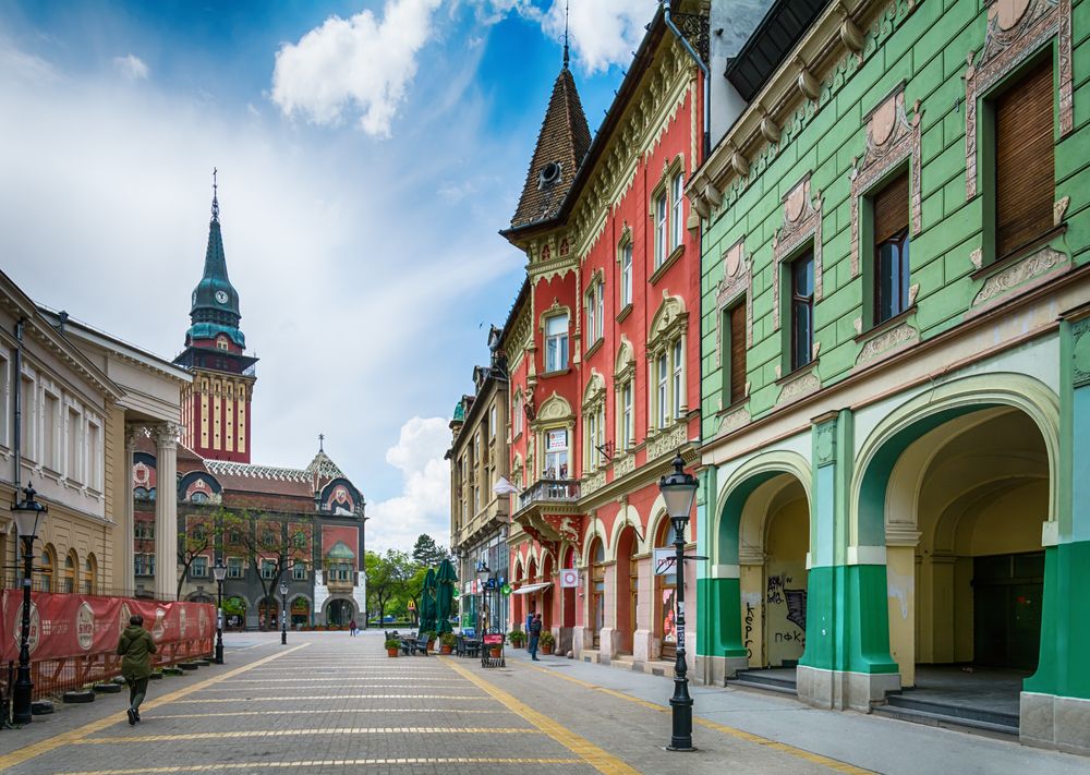 A view of the center of the Serbian town of Subotica with the main sights