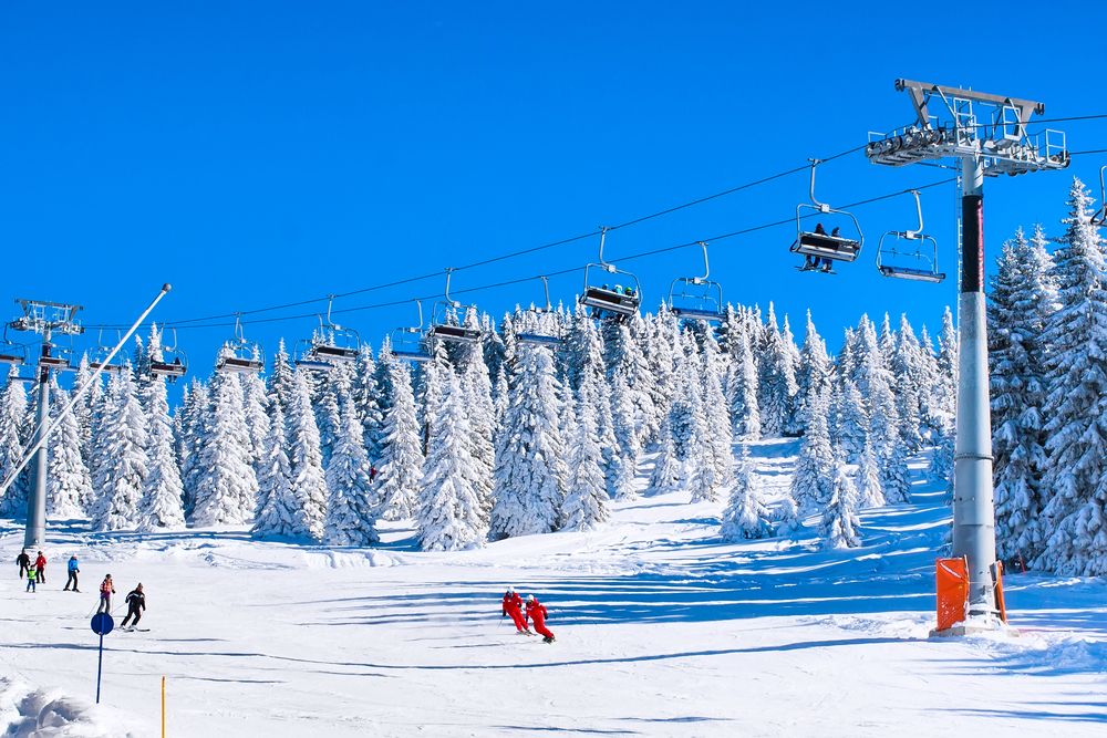 Snow-covered trees and a ski elevator in the ski resort of Serbia - Kapoanik