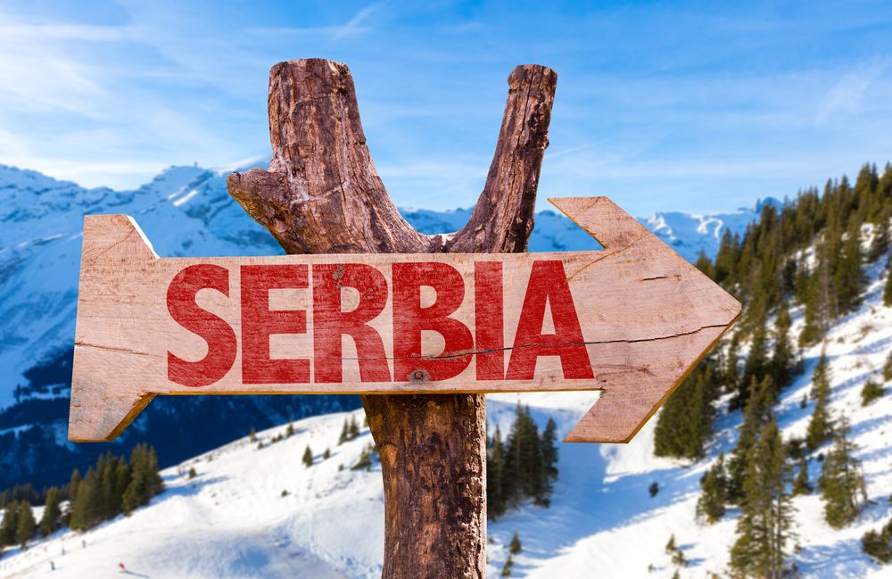 The sign to the ski resort with the inscription "Serbia"