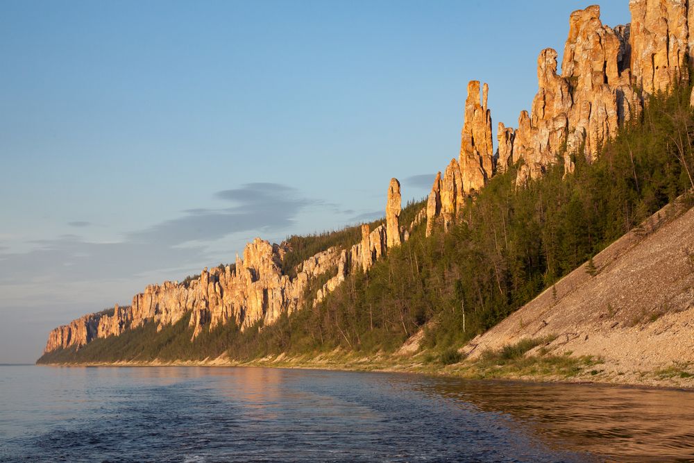 The rocky shore with the Lena Pillars