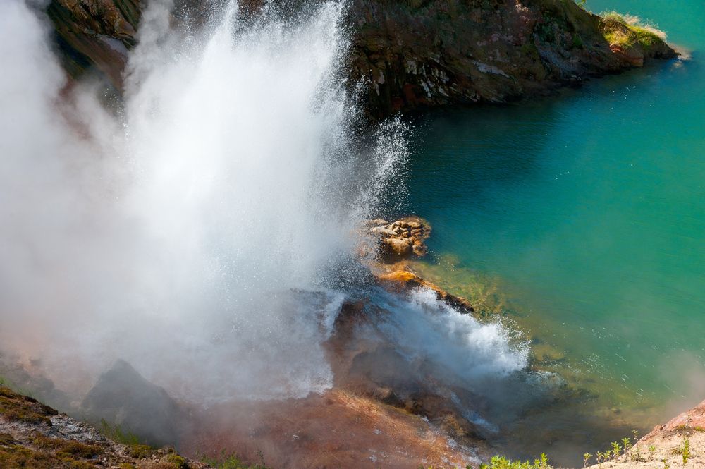The erupting geyser in the Valley of Geysers