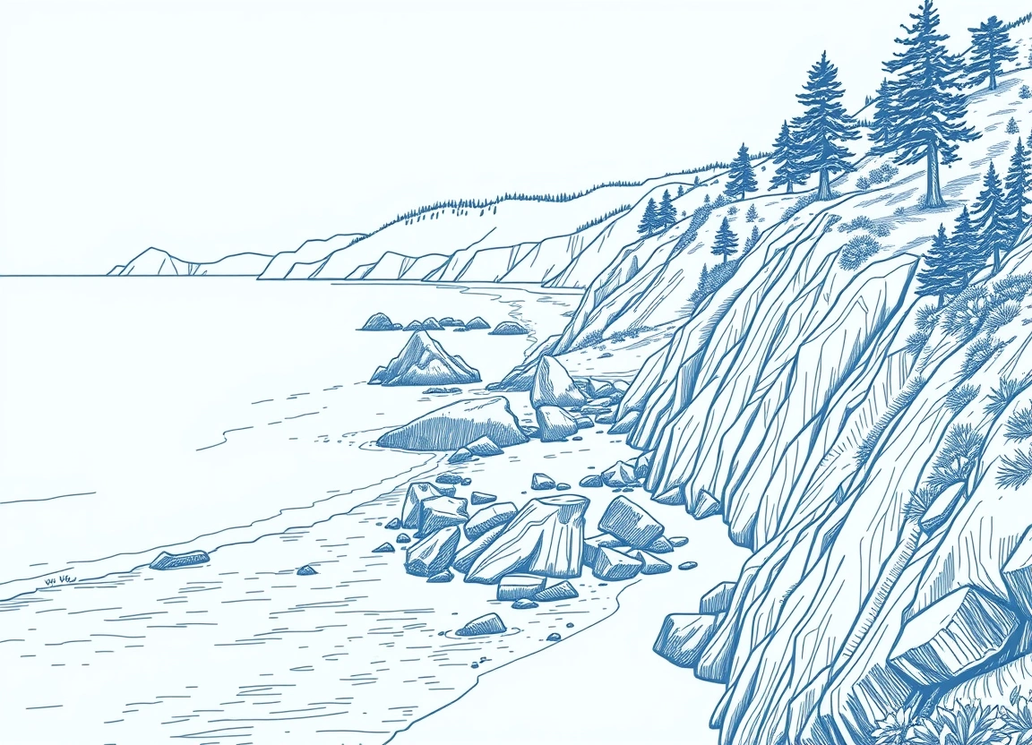 Coastal Pacific Ocean view from Redwood Parks with forest-covered cliffs meeting the sea