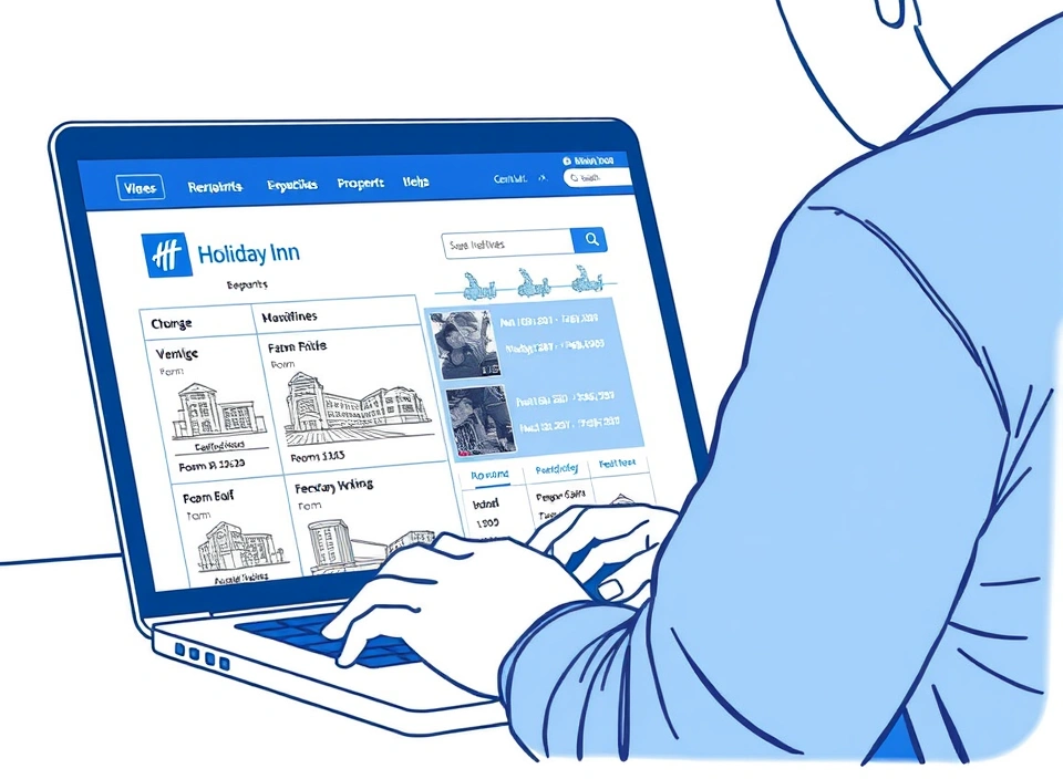 Person using a computer to search for and compare Holiday Inn Express hotel rates.