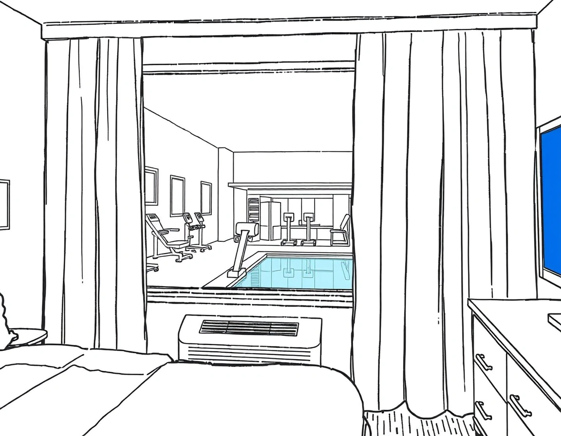 Holiday Inn Express guest room showing limited view of outdoor amenities.